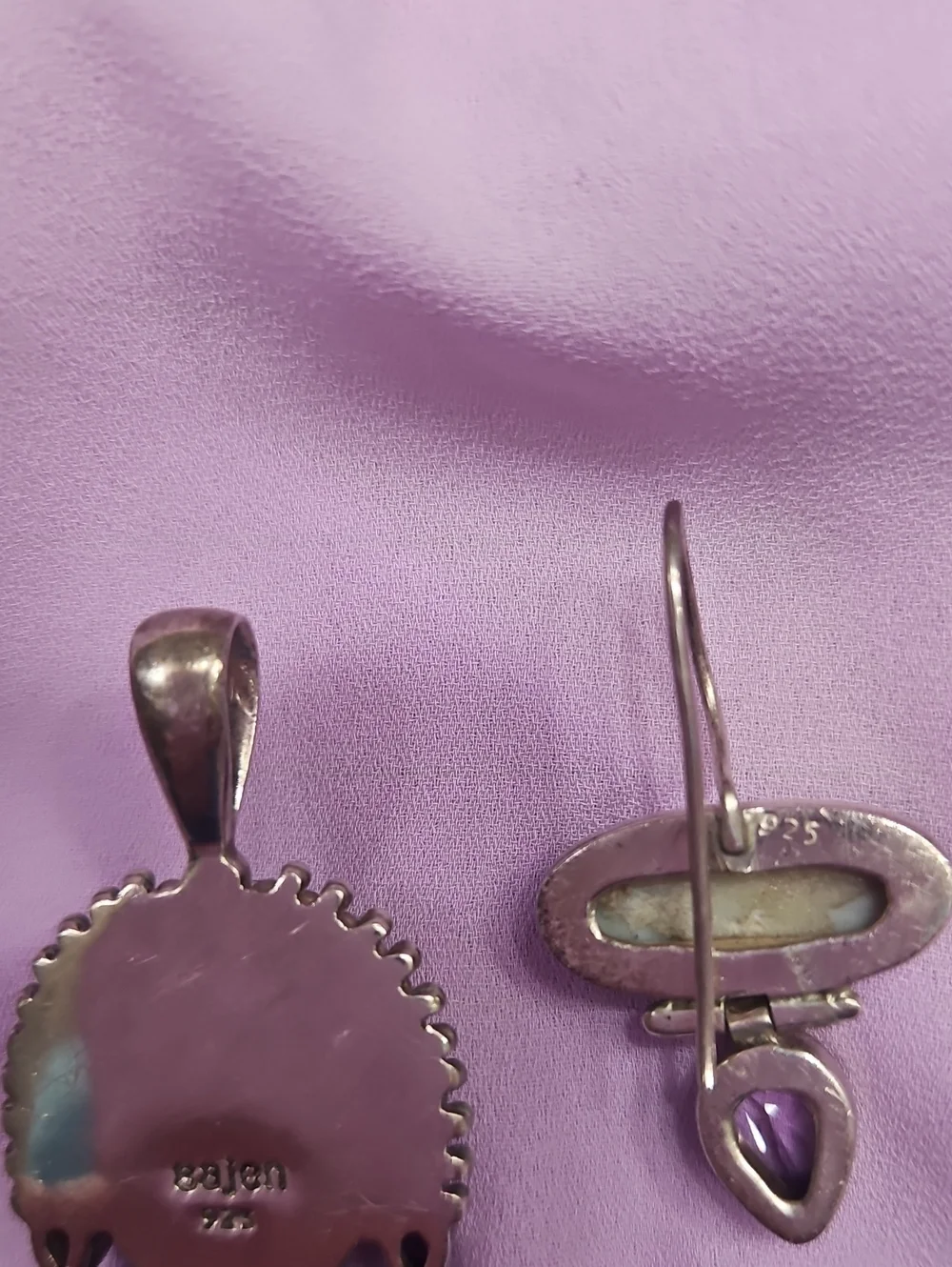 SterlingSilver 925 Amethyt& Sapp DruzyPendant with Matching Earrings Set